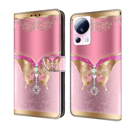Crystal 3D shockproof leather phone case with pink metallic gradient and butterfly
