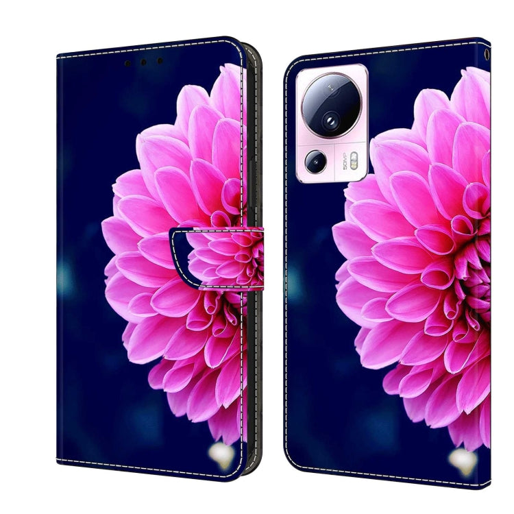 Crystal 3D shockproof leather phone case with large pink flower and flip clasp