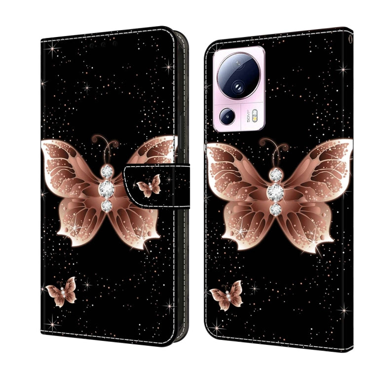 Crystal 3D shockproof leather phone case with rose-gold butterfly and star sparkles