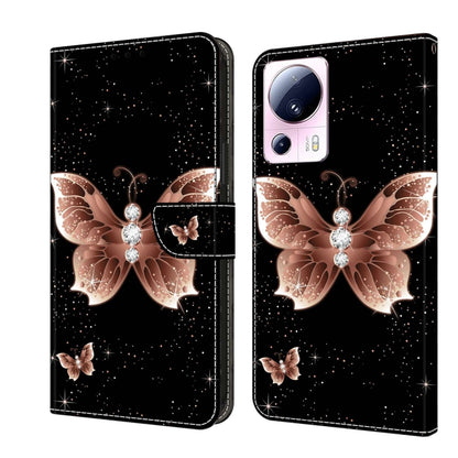 Crystal 3D shockproof leather phone case with rose-gold butterfly and star sparkles