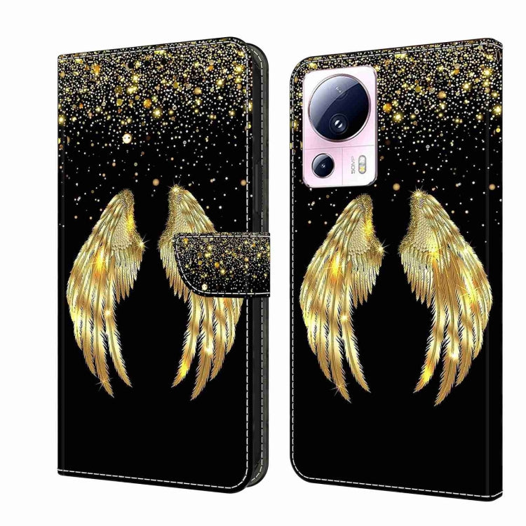 Wallet-style leather phone case with gold feather dreamcatcher sparkle on black