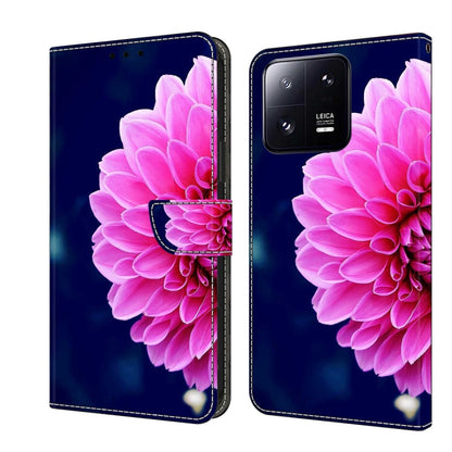 Leather phone case with large pink flower print and fold-over wallet flap