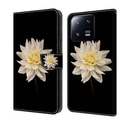 Crystal-style shockproof phone case with black leather-look body and white flower ornament