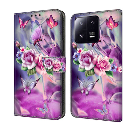 Crystal-style shockproof phone case with purple floral butterfly design and leather-look folio flap