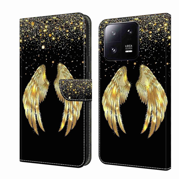 Crystal-style shockproof phone case with black glitter background and gold feather wing artwork