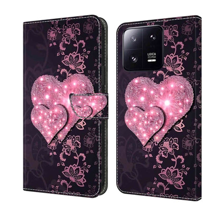 Crystal-style shockproof phone case with dark purple floral pattern and glowing pink heart