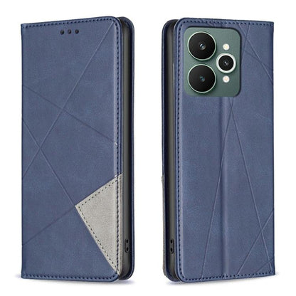 Blue leather phone case with rhombus texture, flip cover and card pocket