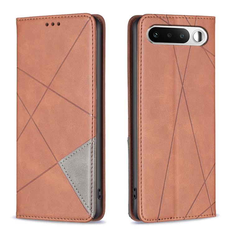 Orange leather phone case with rhombus texture, side cutouts, dual-view design.