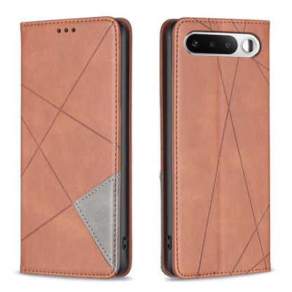 Orange leather phone case with rhombus texture, side cutouts, dual-view design.
