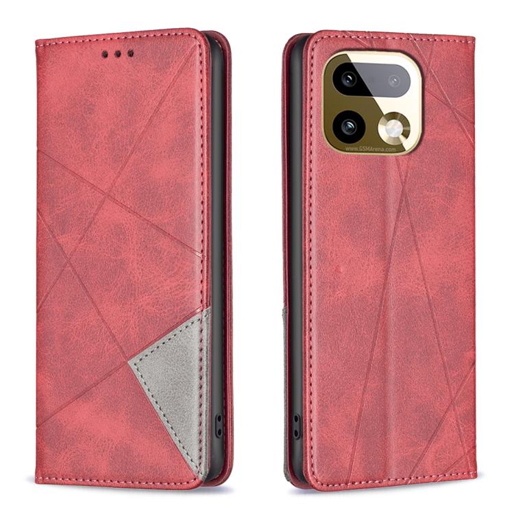 Leather phone case with rhombus pattern, red; front and back with camera cutout