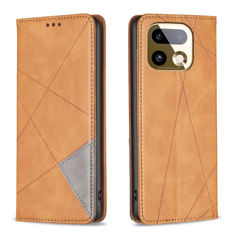 Leather phone case with rhombus pattern, brown; front and back with camera cutout