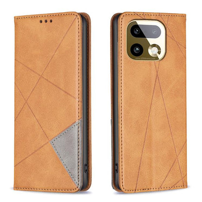 Leather phone case with rhombus pattern, brown; front and back with camera cutout