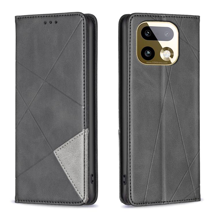 Leather phone case with rhombus pattern, dark grey; front and back with camera cutout