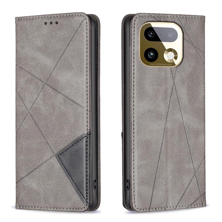 Leather phone case with rhombus pattern, grey; front and back with camera cutout