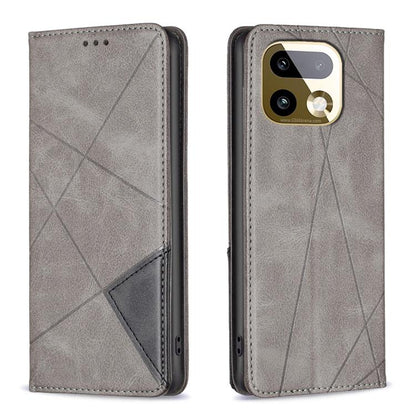 Leather phone case with rhombus pattern, grey; front and back with camera cutout