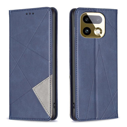 Leather phone case with rhombus pattern, blue; front and back with camera cutout