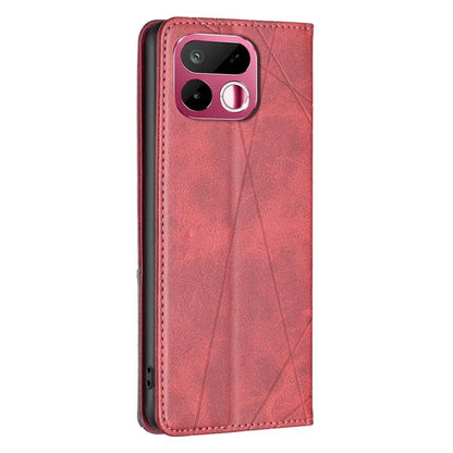Red leather phone wallet case with camera cutout and rhombus texture