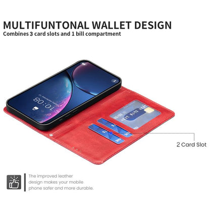 Red leather phone wallet case with multi-slot card holder and cover flap