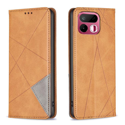 Tan leather phone wallet case with rhombus texture and gray card slot panel