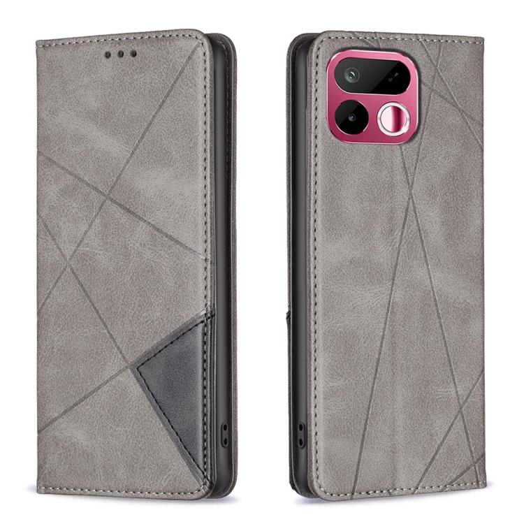 Gray leather phone wallet case with rhombus texture and gray card slot panel