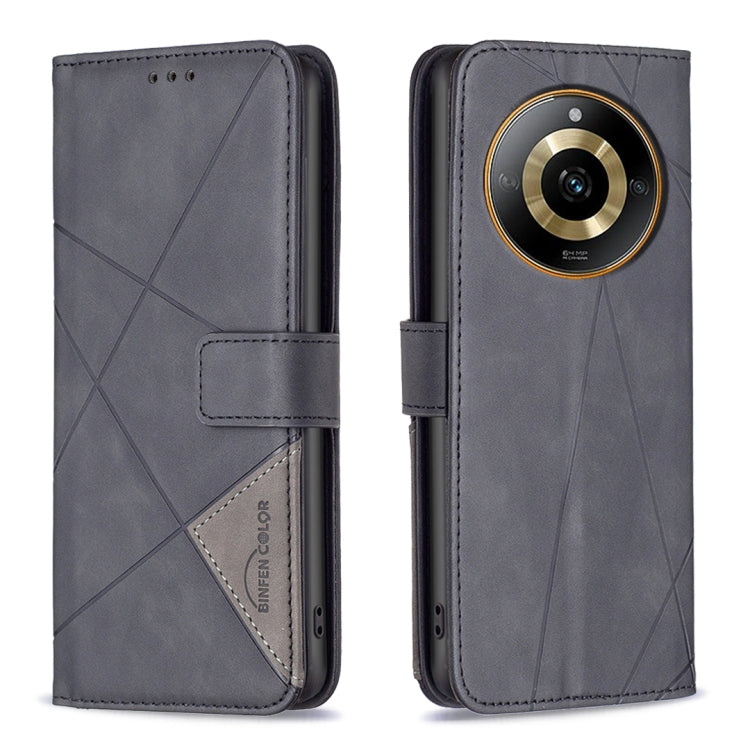Gray magnetic-buckle leather phone case with rhombus texture and camera cutout