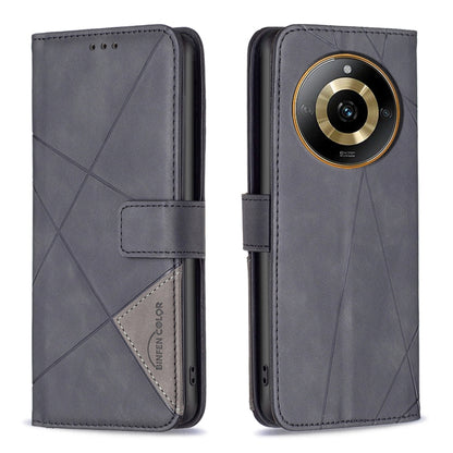Gray magnetic-buckle leather phone case with rhombus texture and camera cutout