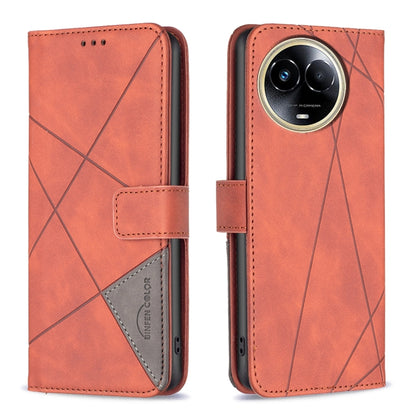 Red leather phone case with rhombus texture, magnetic buckle closure and card slot