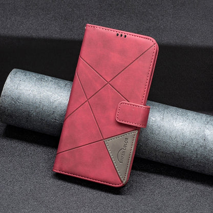 Red rhombus-texture folio phone case with magnetic buckle and inner card pocket