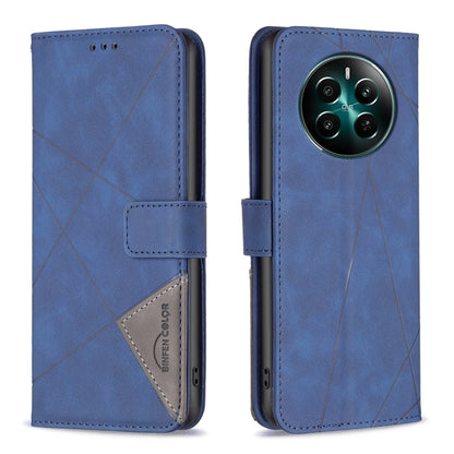 Blue rhombus-texture folio phone case with magnetic buckle and card slot