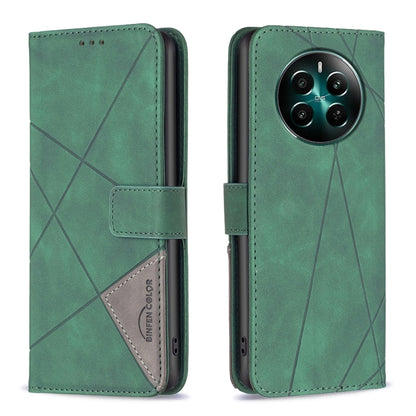 Green rhombus-texture folio phone case with magnetic buckle and card pocket