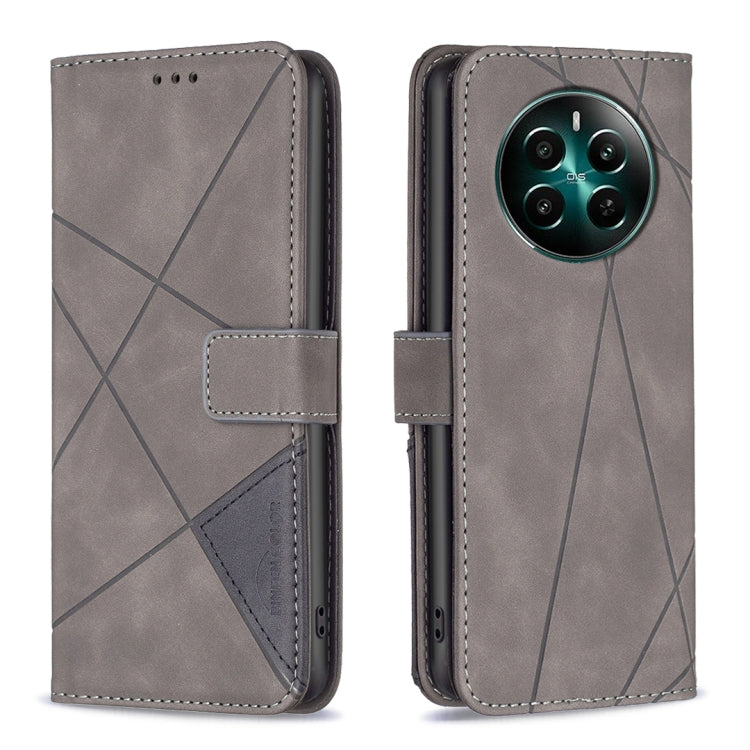 Gray rhombus-texture folio phone case with magnetic buckle and camera cutout