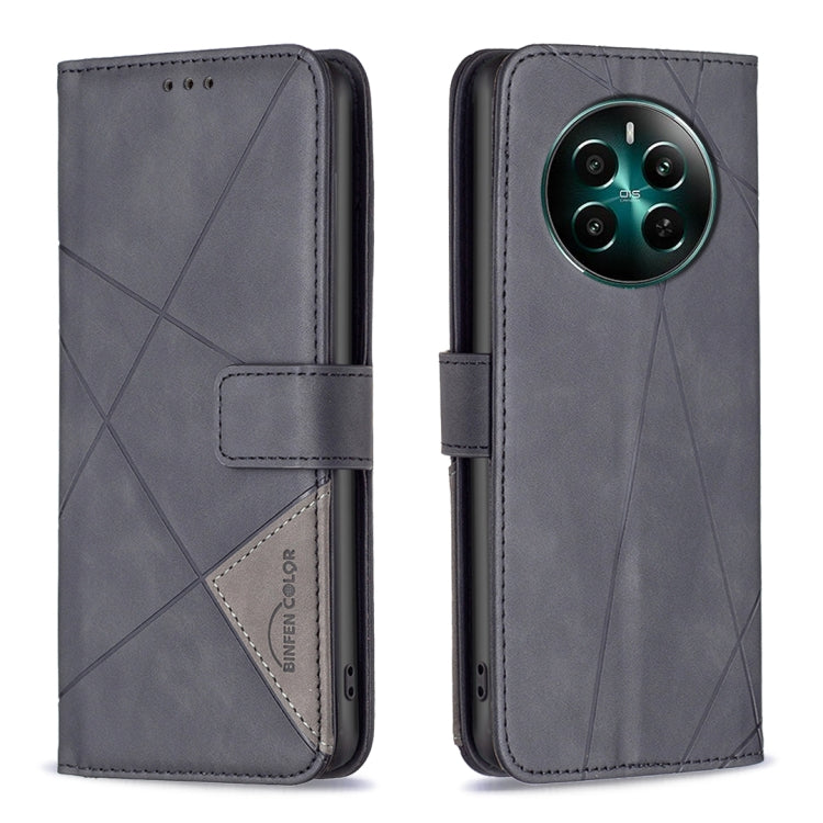 Gray magnetic-buckle leather phone case with rhombus texture and folio stand