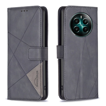 Gray magnetic-buckle leather phone case with rhombus texture and folio stand