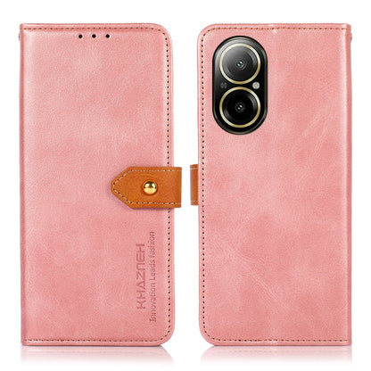 Rose gold flip leather phone case front and back with camera cutout and magnetic tab.