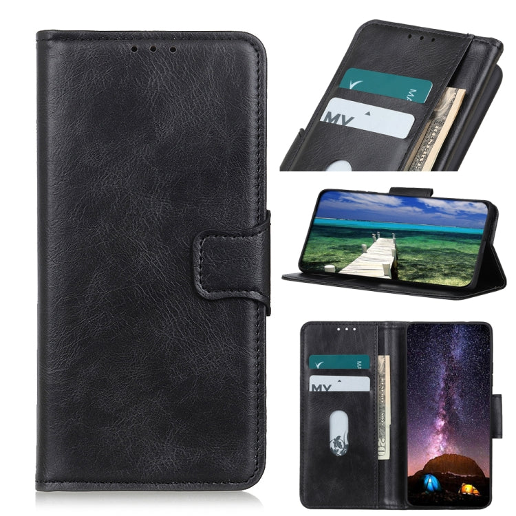 Black flip leather phone case with card slots and stand for phone display