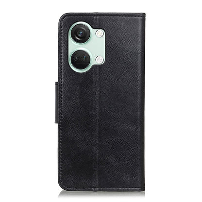 Black textured flip leather phone case with camera cutout and stitched edges