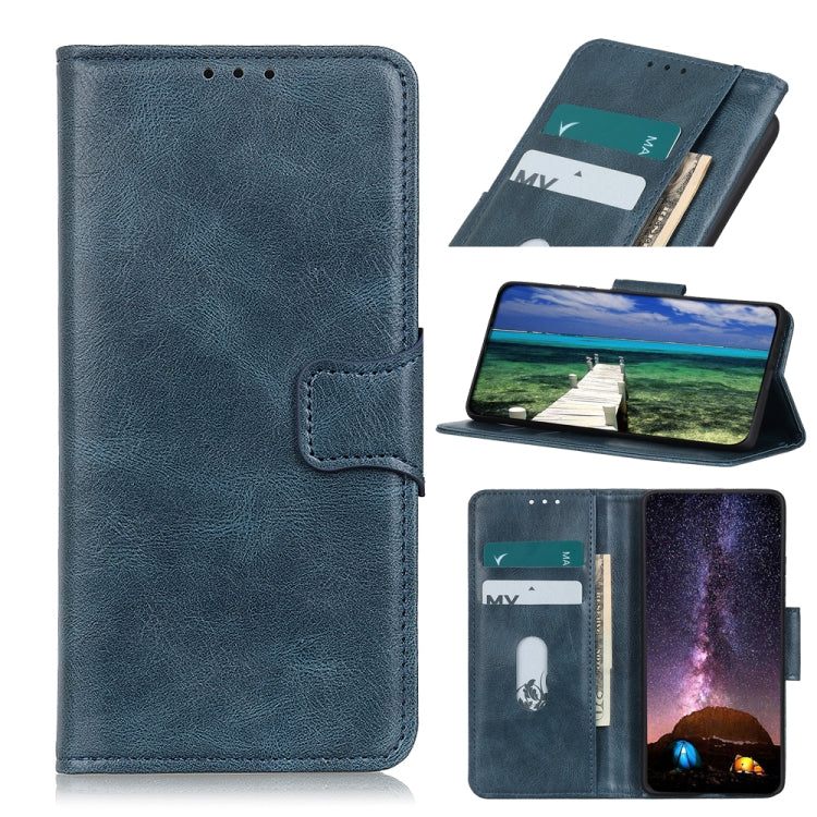 Blue flip leather phone case with card slots and stand for phone viewing