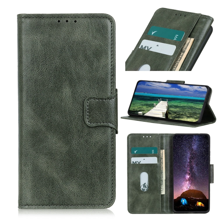 Dark green flip leather phone case with card slots and stand for viewing