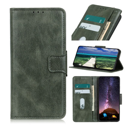 Dark green flip leather phone case with card slots and stand for viewing