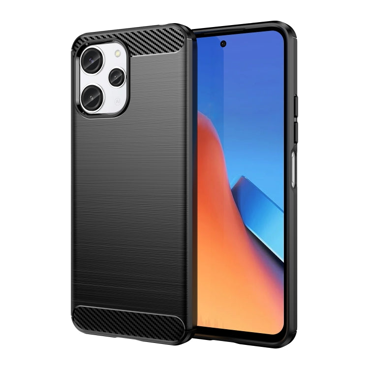 Black carbon fiber brushed TPU phone case with camera cutouts and textured lower grip