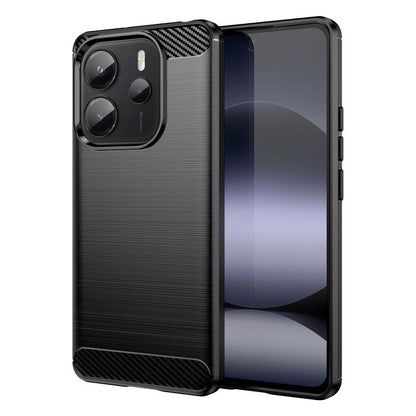 Black brushed carbon-fiber TPU phone case with carbon top and triple camera cutouts