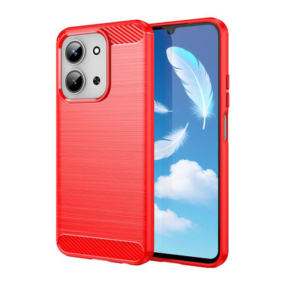 Red carbon fiber brushed TPU phone case with camera cutout and protective bezel