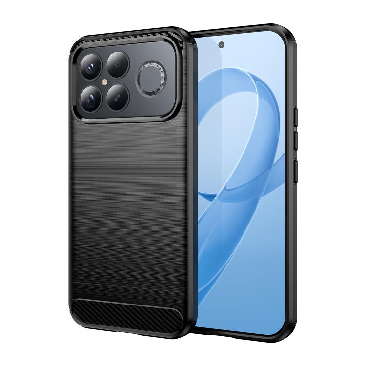 Black carbon fiber texture TPU phone case, with camera cutouts and raised edges