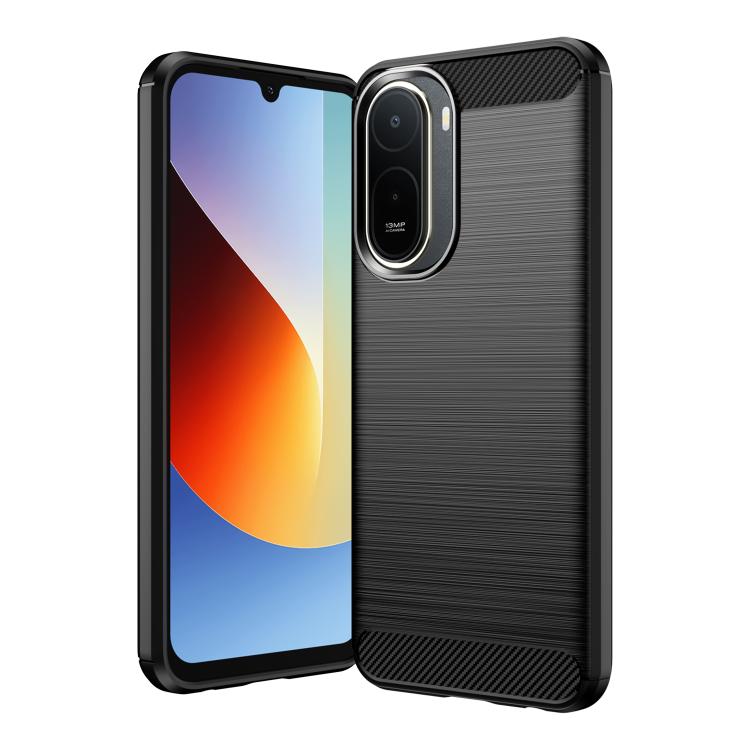 Black carbon-fiber brushed TPU phone case with camera opening and side protection