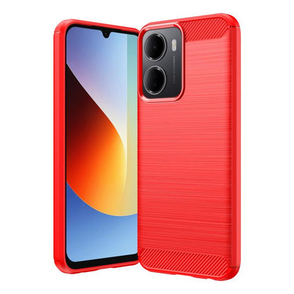 Red carbon-fiber brushed TPU phone case with camera cutout and textured grip