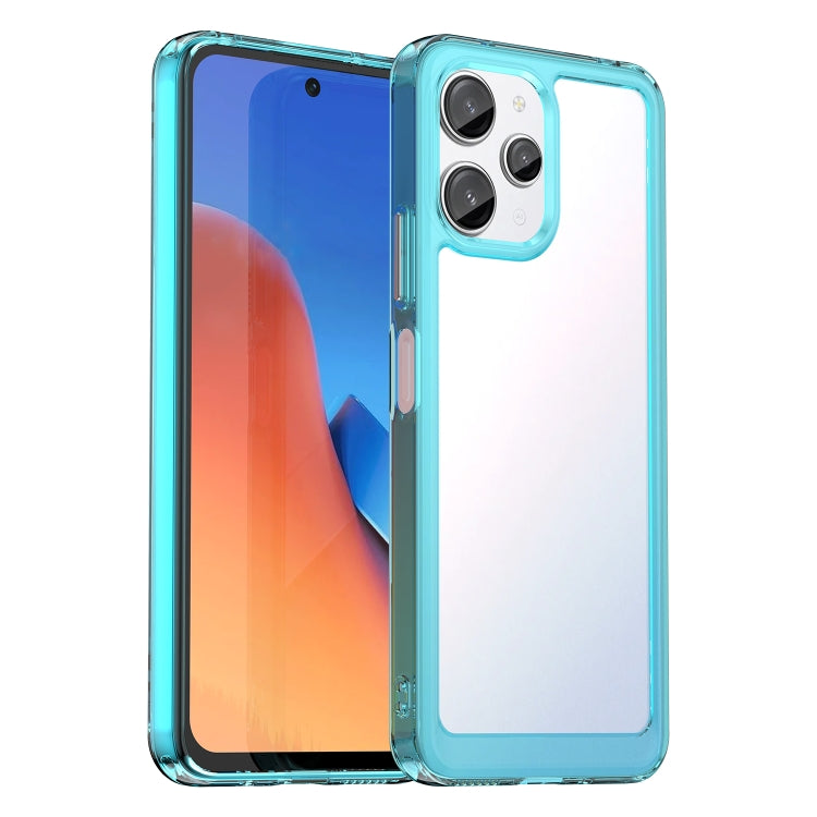 Transparent blue phone case with camera cutouts and side openings