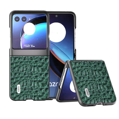Green crocodile-texture genuine leather phone case with protective side frame