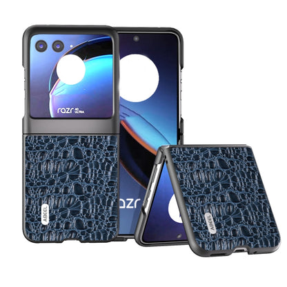 Blue crocodile-texture genuine leather phone case with protective edges and cutouts