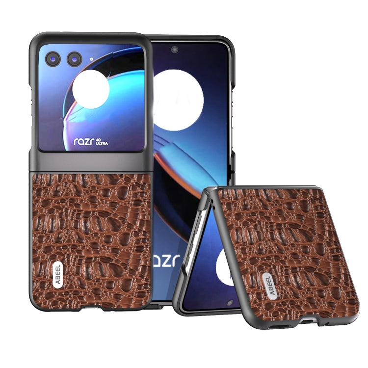 Brown crocodile-texture genuine leather phone case with protective side frame