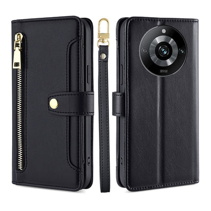 Black leather cross-body zipper phone wallet case with gold-tone hardware and strap loop